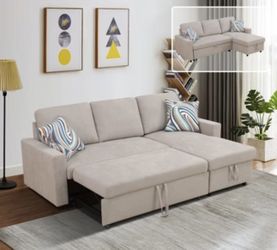 Beige microfiber sectional sleeepr sofa couch