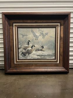 Larry Fanning “Winter Retreat” Framed Canada Geese Print | Large Rustic Wood Frame