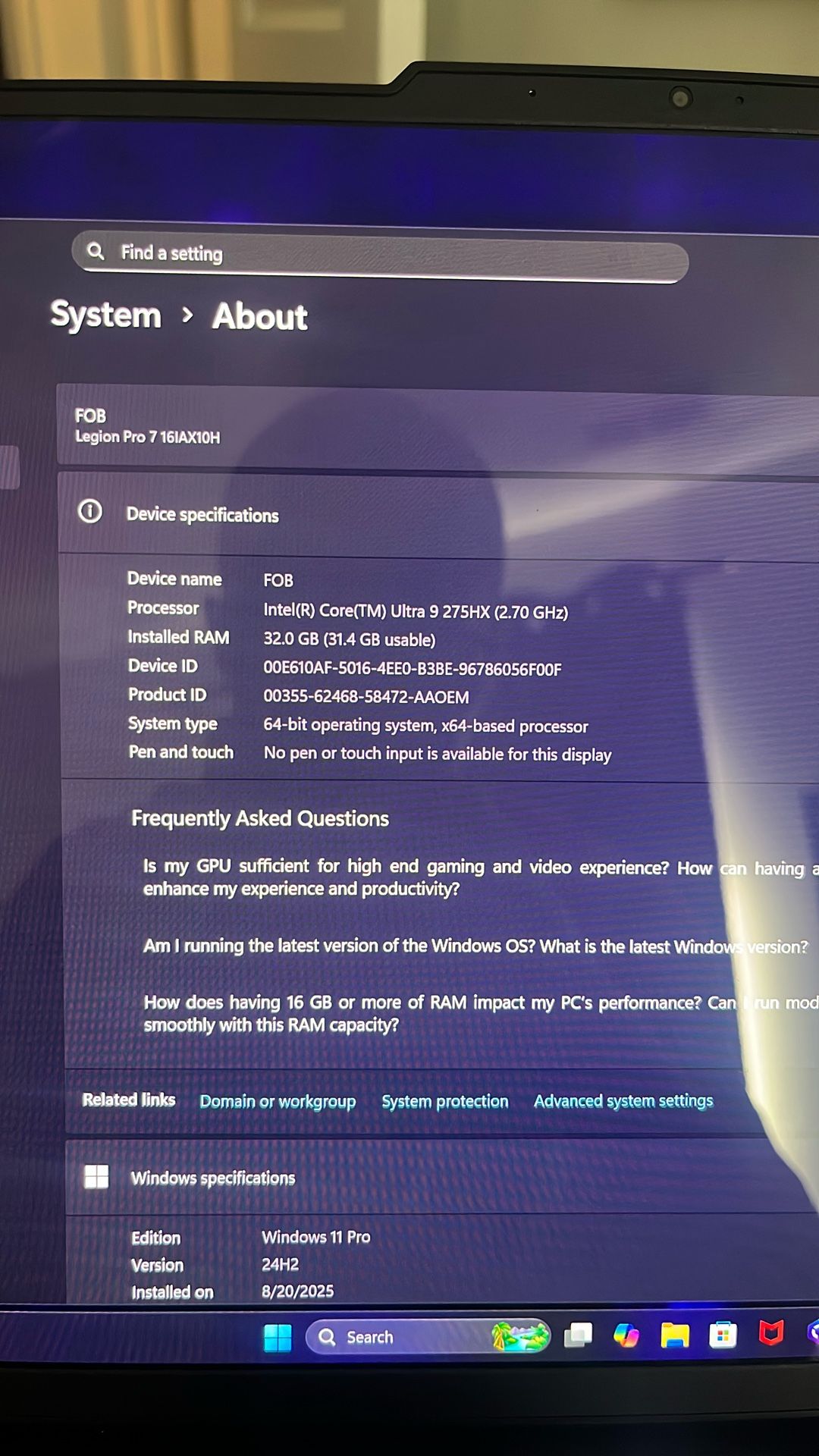 Lenovo Legion 7 5070Ti Intel Ultra 9 275HX