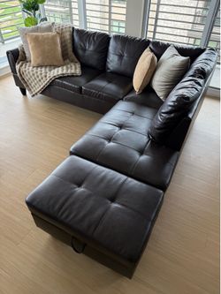 Dark Espresso Faux Leather Couch