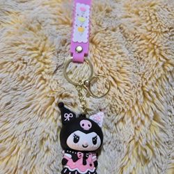 Sanrio Hello Kitty Large Keychain Kuromi Blk/Pink Suit