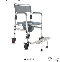 Commode Toilet Shower Chair with Swivel Wheels 6.3 qt Bucket 4 Brake Casters Tool- Free Assembly Support Up to 300 lbs Height Adjustable Lightweigh