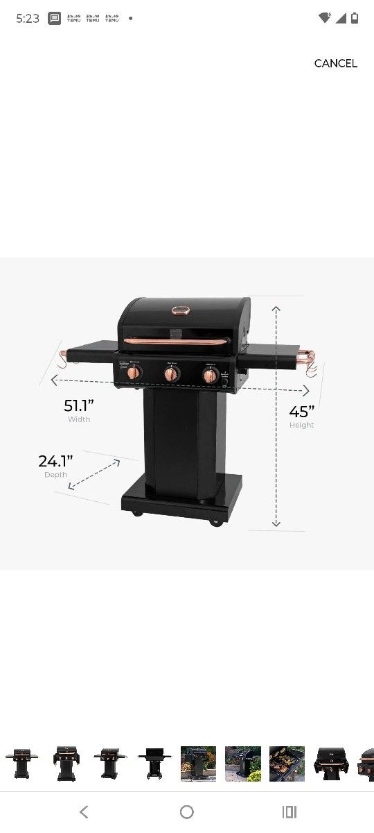 Kenmore 3-Burner Outdoor BBQ Grill | Liquid Propane Barbecue Gas Grill with Folding Sides,