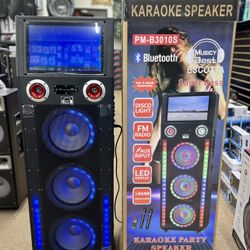 40000W 15.1” Touch Screen Rechargeable Karaoke Speaker w/ two wireless mics