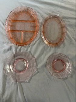 Set of 4 Vintage Pink Glass Dishes