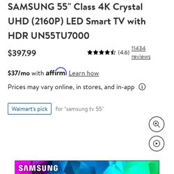 Samsung 55inch Class4k Crystal Uhd..Led Smart Tv With Hdr UN55tu7000..