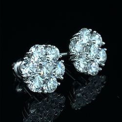 3.50 TCW Lab Grown Diamond Flower Cluster Stud Earrings In Solid 14k  Gold