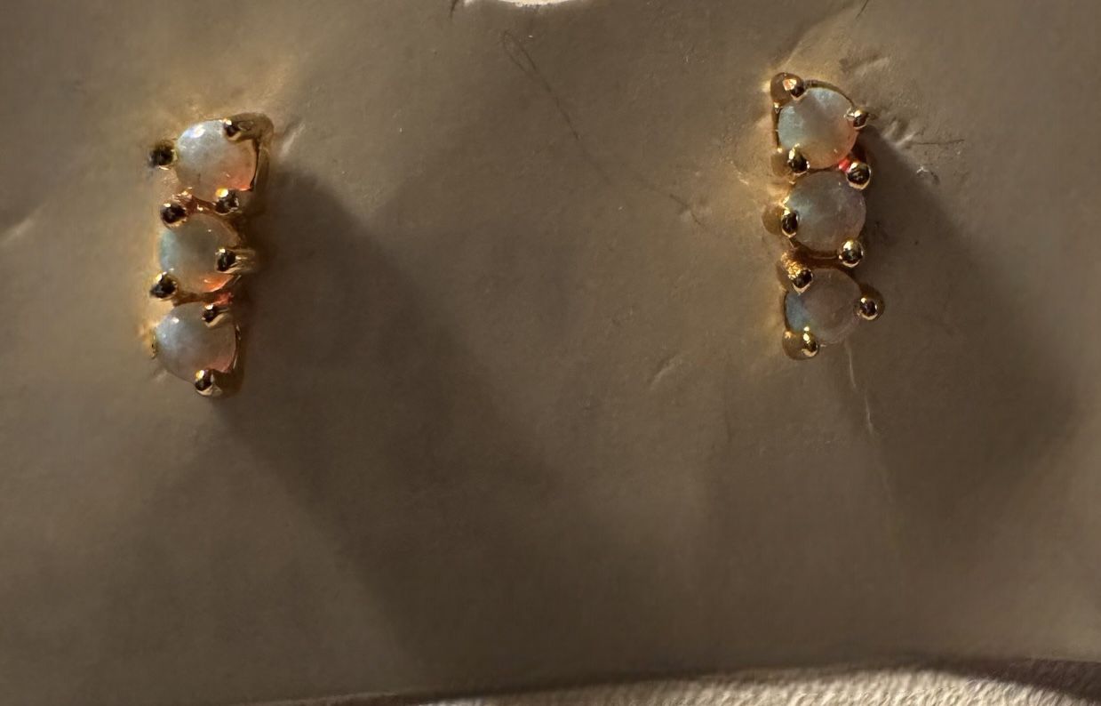 Vintage Sterling with Gold Wash Triple Natural  Fire Opal Stud Earrings