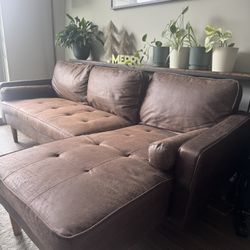 L-Shaped Couch with Chaise, Mid-Century Suede Fabric
