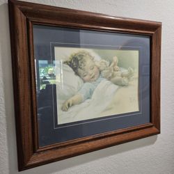 BESSIE PEASE GUTMANN CHILD SLEEPING W/ TEDDY BEAR PRINT