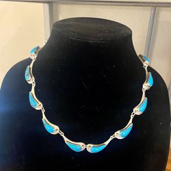 Vintage Taxco Sterling Silver And Turquoise Necklace
