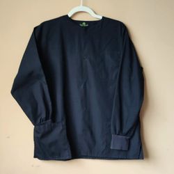 Solid Color Black Natural Uniforms Warm Up Scrubs Jacket  Women's Size S /Small