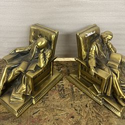 Pair of Vintage K&O Bronze Book Ends "Asleep at Mid-Story" 