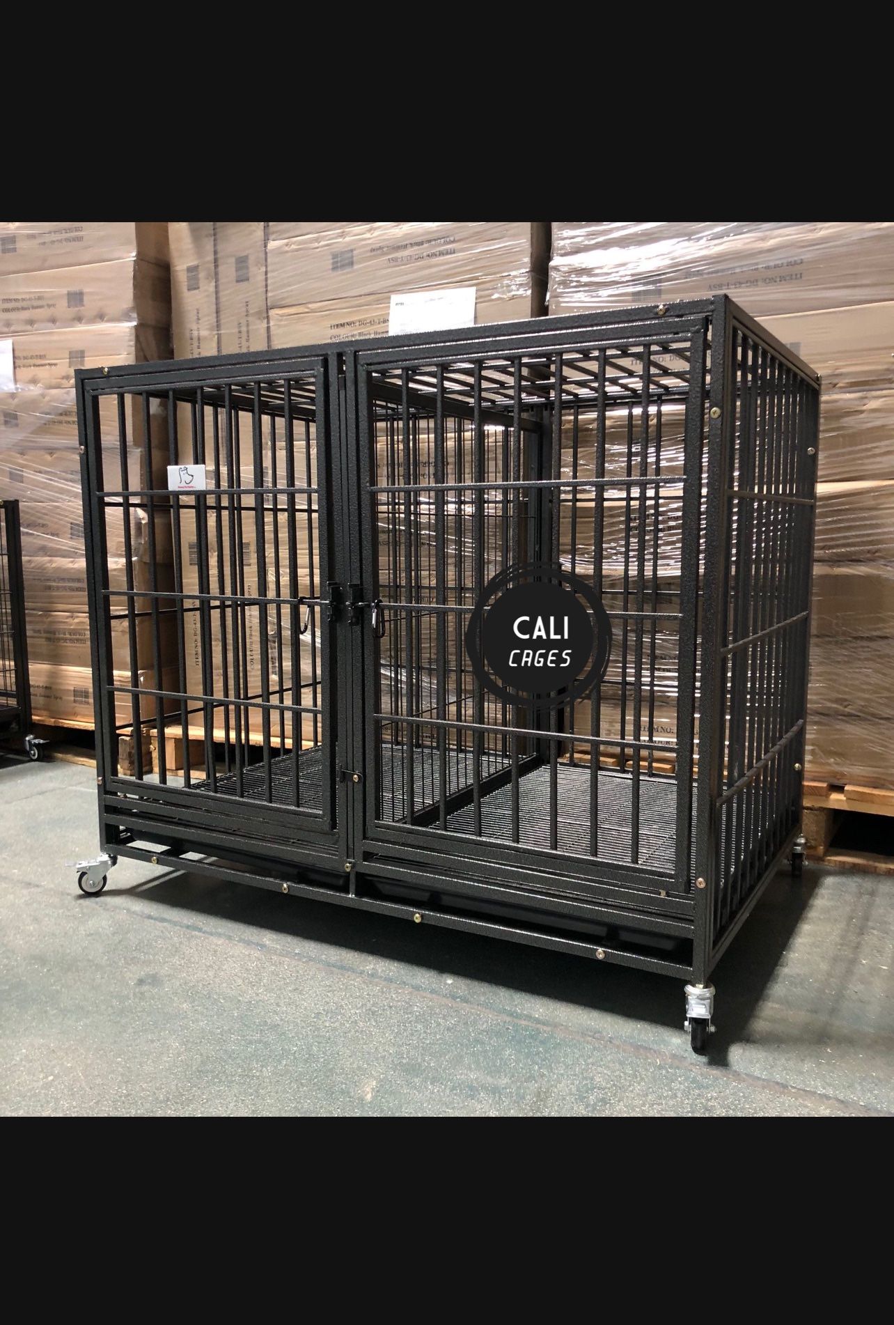 Dog Cage Kennel Size 43” With Divider, Trays And Wheels New In Box