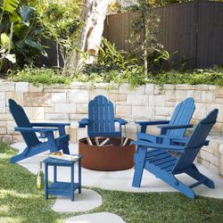 Set Of 4 LUE BONA Folding Adirondack Chair, HDPS Weather Resistant Outdoor Patio Chair for Balcony Garden, 350lbs Heavy Duty, One-Step No-Pin Folding,