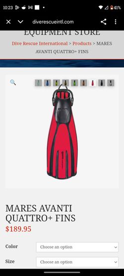 pair of Mares Avanti Quattro+ open-heel fins. 

