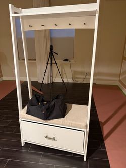 White Entryway Hall Tree with Storage Drawer