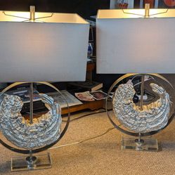 Pair of Uttermost Style Sculptural Silver Lamps - Designer Quality