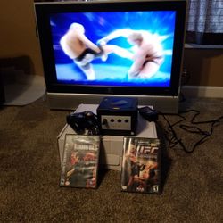 Nintendo GameCube Black Two Controllers To Games