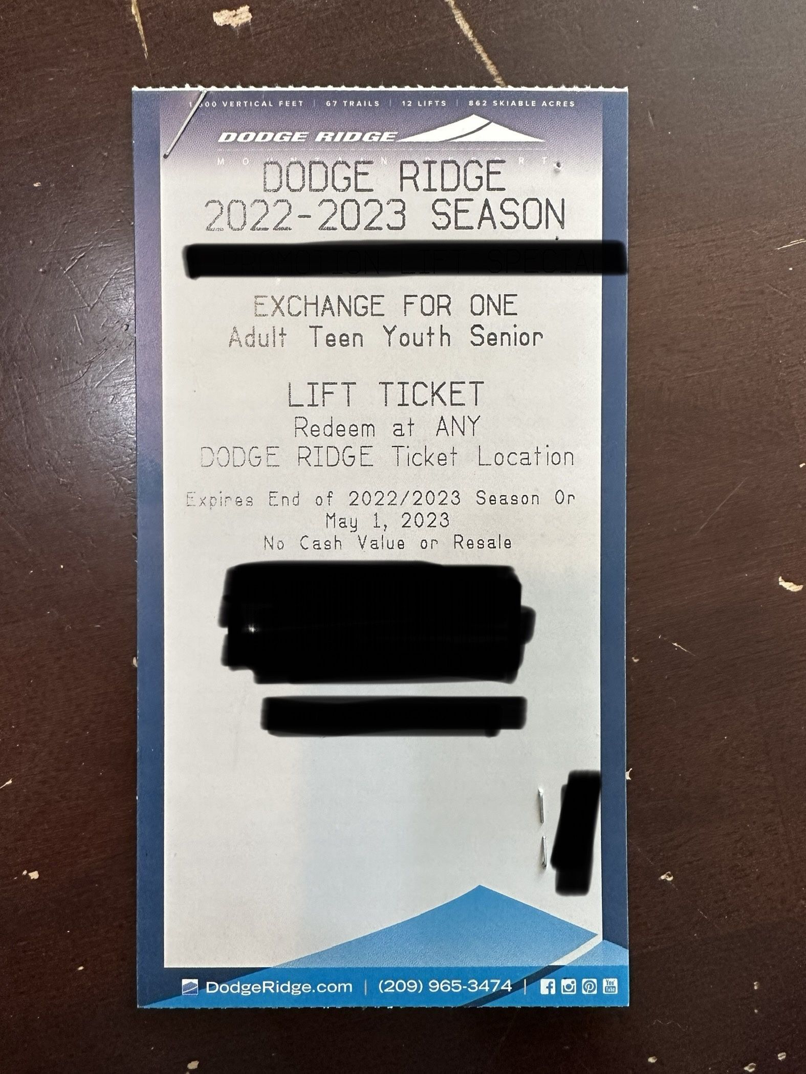 Dodge Ridge Lift Tickets Teen/Adult (Set Of 2)