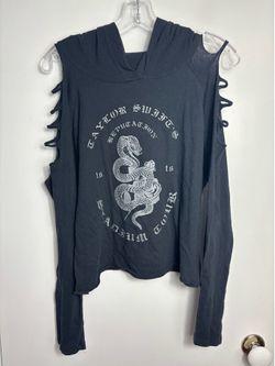 Taylor Swift Reputation Stadium Tour Shoulder Cut Crop Hoodie Snake Size S Black