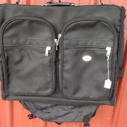 Black Fold Over Multi-pocket Garment Bag With Crossbody Adjustable Strap And Handal 