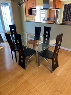 Glass Top Dining Table with 6 Chairs