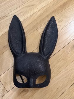 Black Glitter Bunny Ear Masquerade Mask