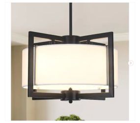 ADSENSTY 4-Light Matte Black Chandelier Pendant Light with White Drum Shade - New