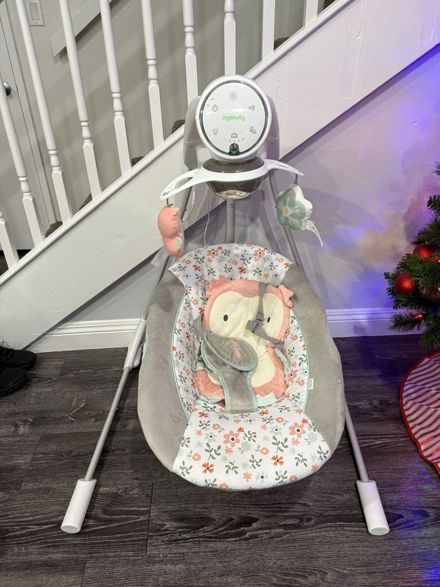 Baby Swing - Ingenuity In lighten 5-Speed Baby Swing. Swivel Infant Seat, 5 Point Safety Harness, Nature Sounds, Lights - Nally Owl