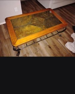 Coffee table stone and steal frame