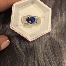 925 Silver Ring with Blue Gemstone size 10 men’s ring