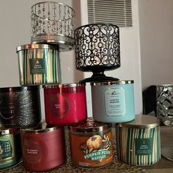 BBW 3 WICK CANDLES AND HOLDERS