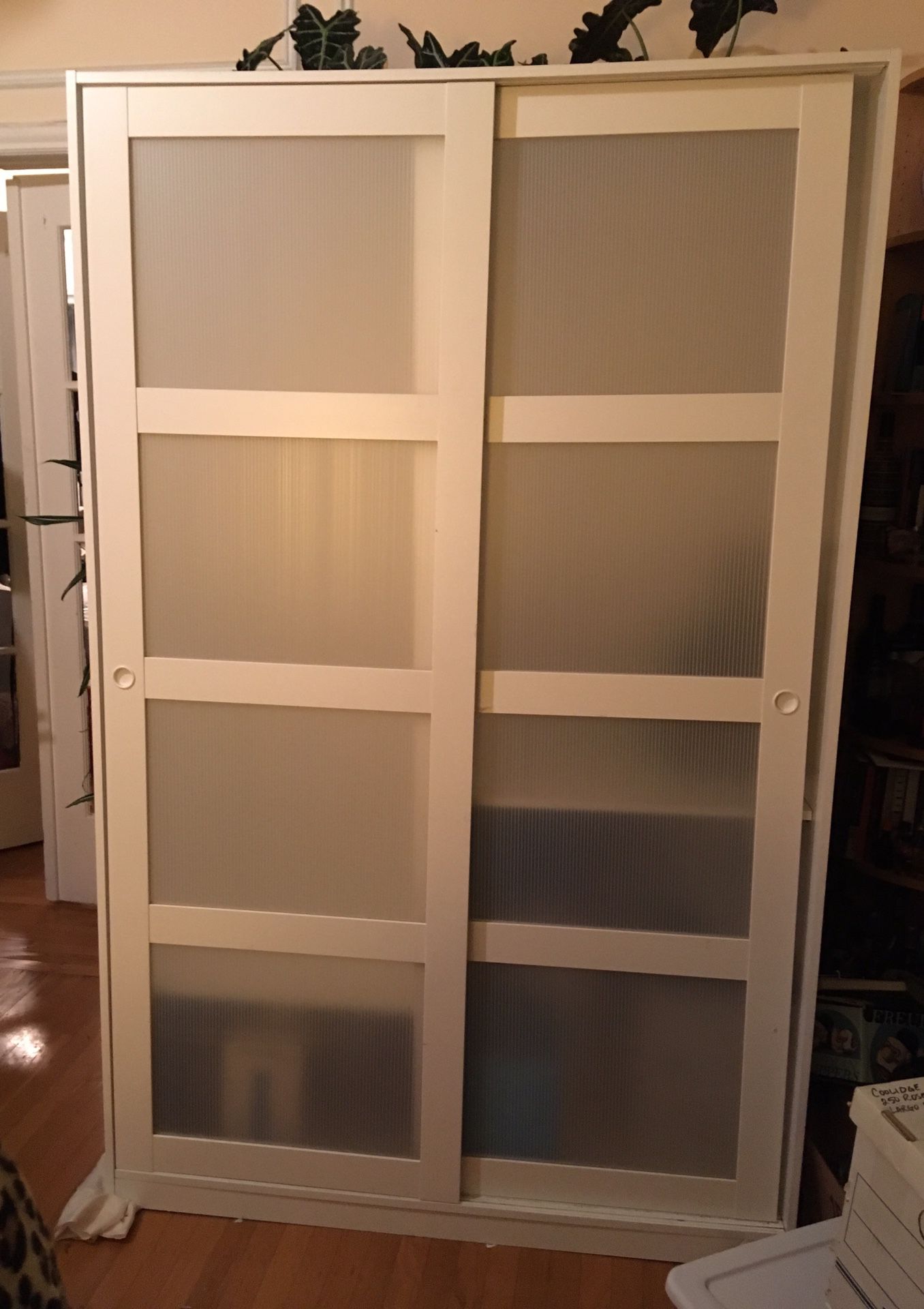 IKEA Kvikne white wardrobe closet with sliding doors & shelves