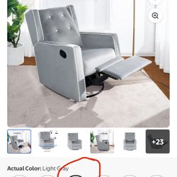 Nursery Glider Recliner Gray With White