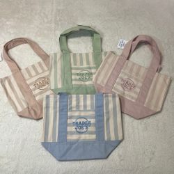 NWT Trader Joe’s Pastel Stripe Canvas Tote Bags - Set Of 4