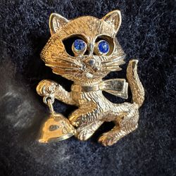 Frisky Kitty Pin Brooch With Bell