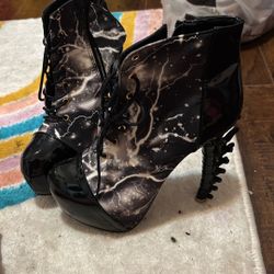 Galaxy Print Lace Up High Heels