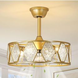 Crystal Ceiling Fans with Lights: 19 inch Gold Caged Fandelier Ceiling Fan