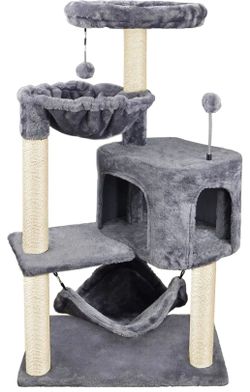 YUNIQUE Cat Tree with Cat Condo and Big Hammock, Grey