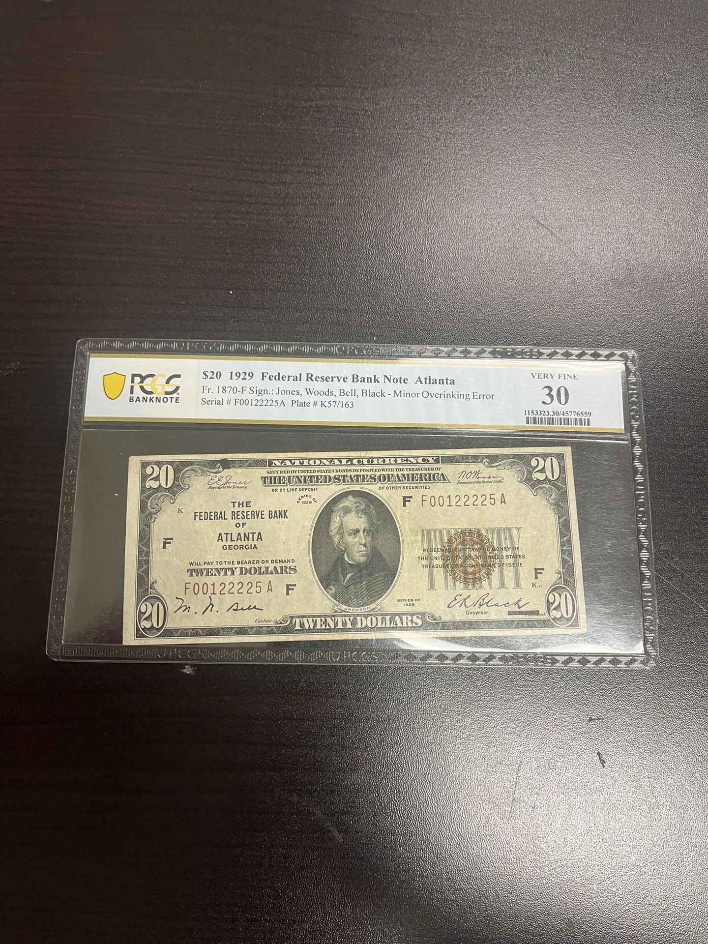 MINOR OVERINK ERROR $1929 $20 Atlanta Georgia Graded PCGS 30