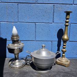 Antique Candlestick Electrified Oil Lamp Pot