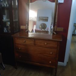 Antique Dresser With Mirror And Chest Solid Wood