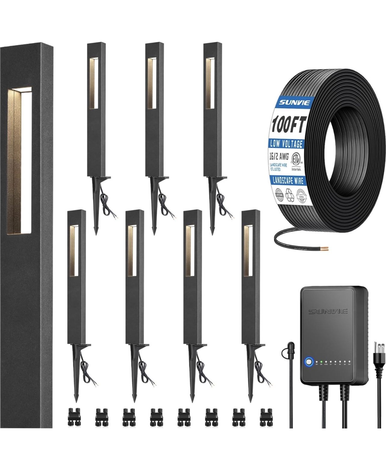 SUNVIE All-In-One LED Low Voltage Landscape Lighting Kit, 8-Pack Pathway Lights