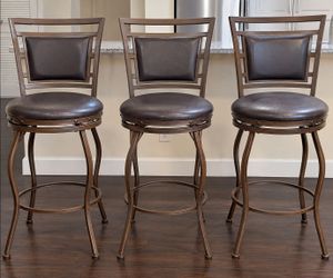 Set of 3 Swivel Bar Stools – Brown Metal & Faux Leather
