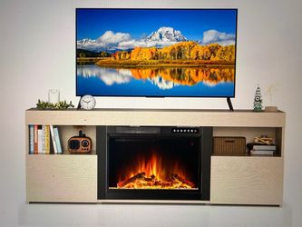 Brand new 59” electric fireplace TV stand with mantel with LED flame & heater