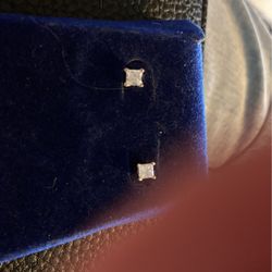 14k Gold Princess Cut Earrings  