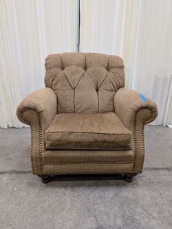 Leathercraft Brown Patterned Fabric Recliner with Tufted Back and Nailhead Trim
