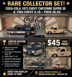 🔥 Coca-Cola Collector Set – 1973 Chevy Cheyenne & 1995 Chevy S10 – $45