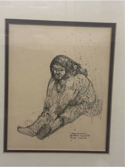 James Archibald Houston Signed Seated Bundled Figure (Original Pen & Ink Dated)